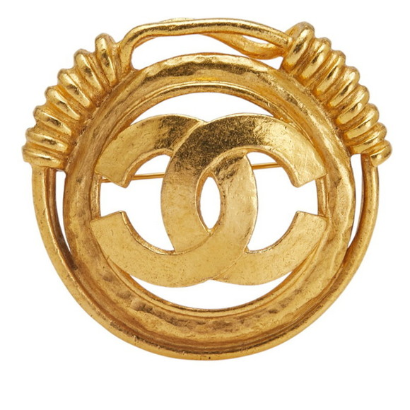 CHANEL Vintage Gold Logo Brooch